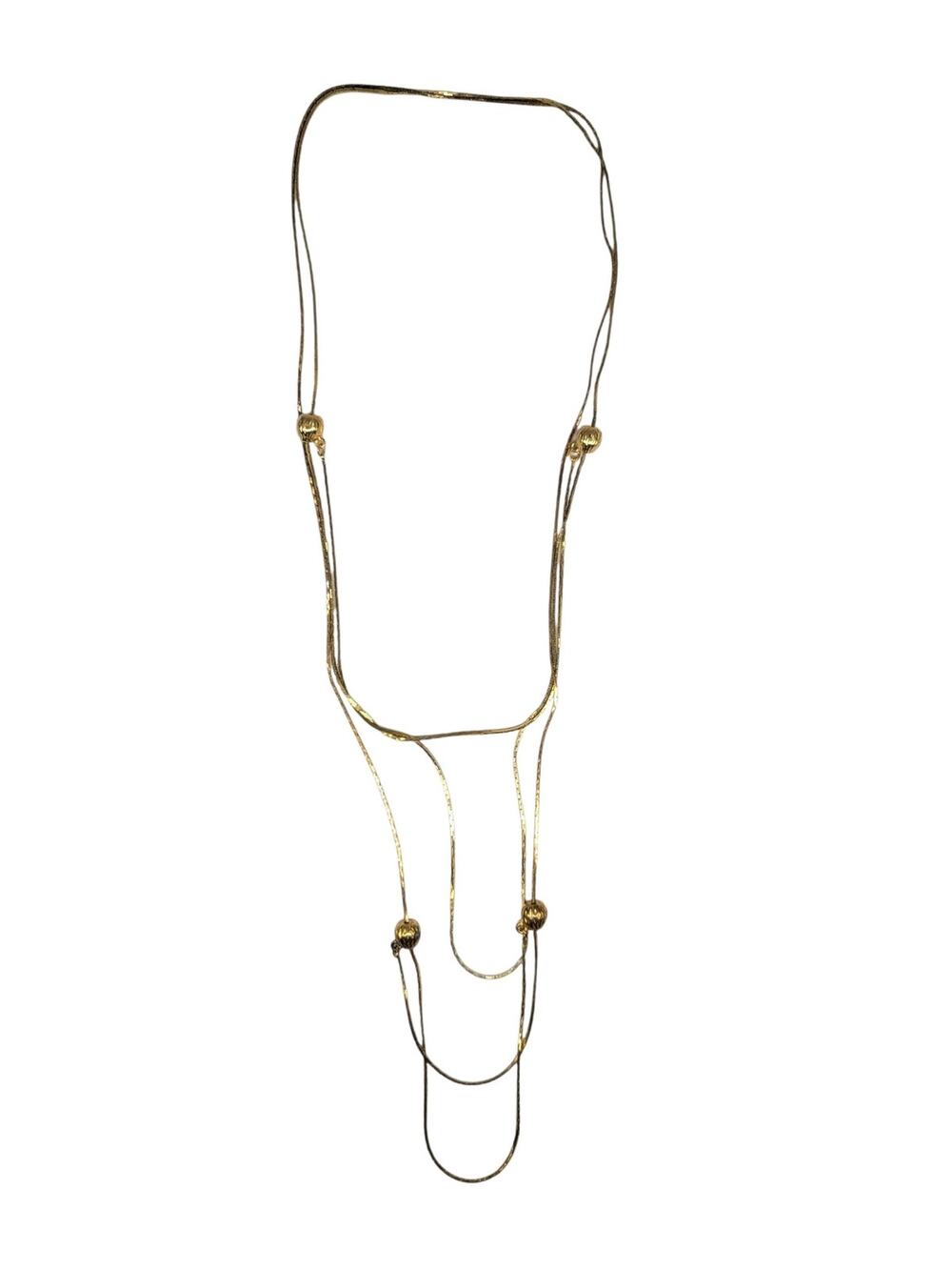 Cobra Chain 2 Necklace Vintage Gold Tone Two Strand Ball Bead Station Layered 2